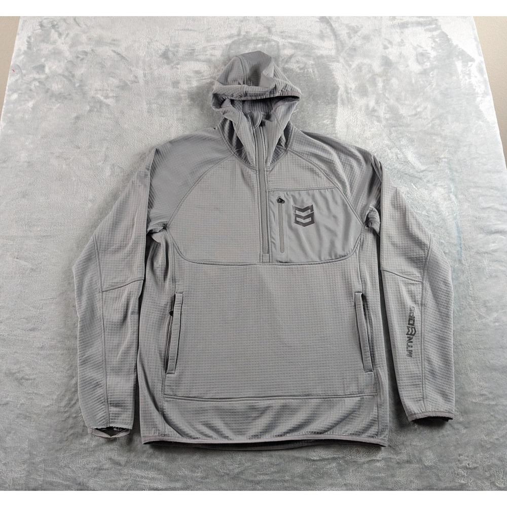 MTN OPS Hoodie Mens Large Gray Grid Fleece 1/4 Zip Pullover Hunting Stretch READ